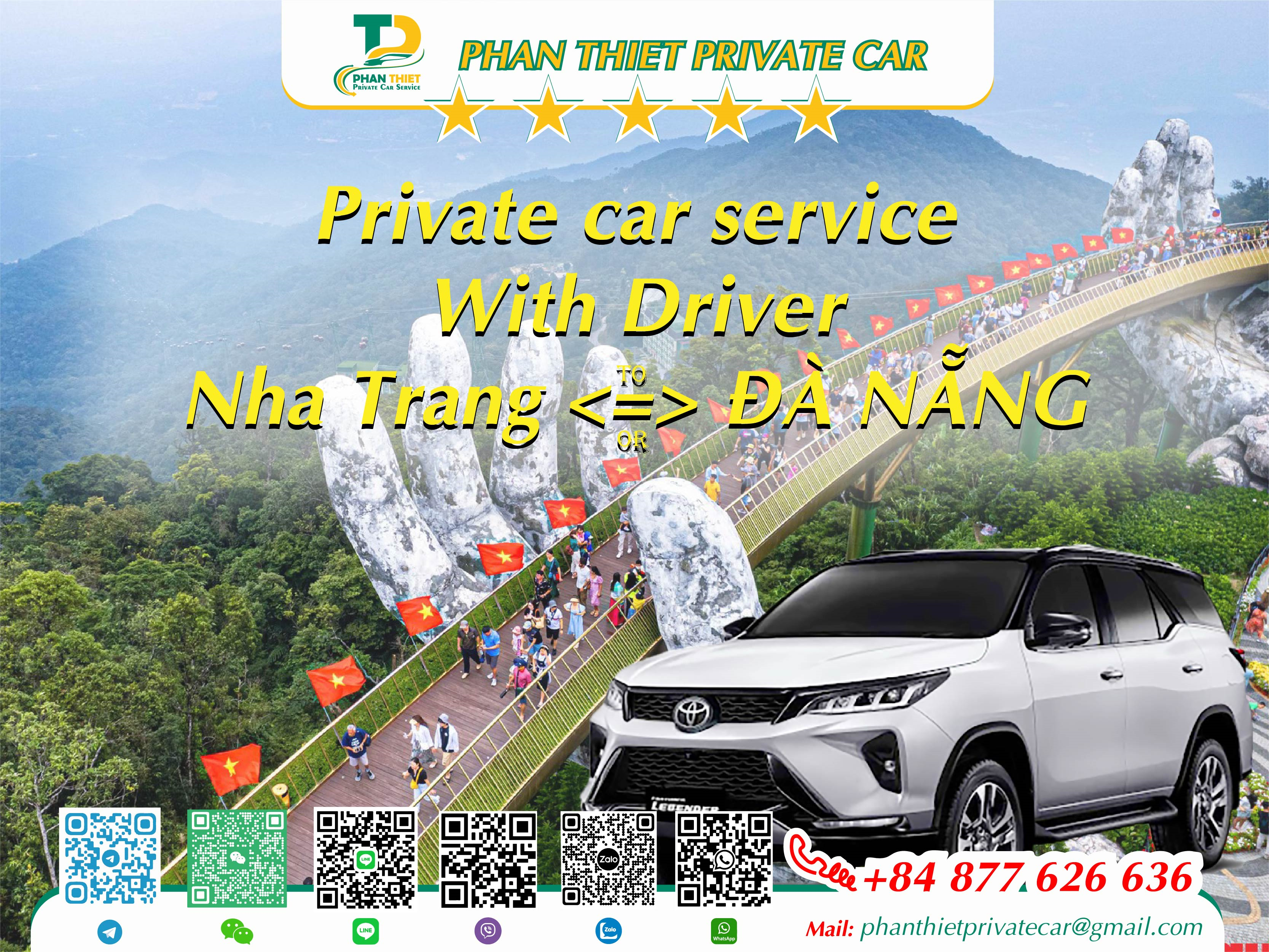 Car rental Nha Trang <=> Da Nang (private car with driver)